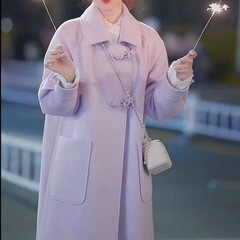 Purple Thick Coat 2025 Medium Long Short Person Cow Horn Button French Gentle Style Fleece Autumn Winter Wool Coat