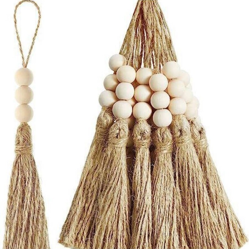 Handmade Hemp Rope Tassel Door Handle Decorative Ornaments Hanging Wooden Bead Tassel String Handmade Wall Hanging DIY Beaded Accessories