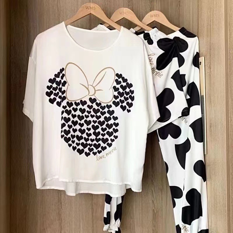Pijama de verano de mujeres delgado en línea popular estilo coreano estudiantes dulces lindos vestidos para el hogar de mujeres se pueden usar con tres piezas