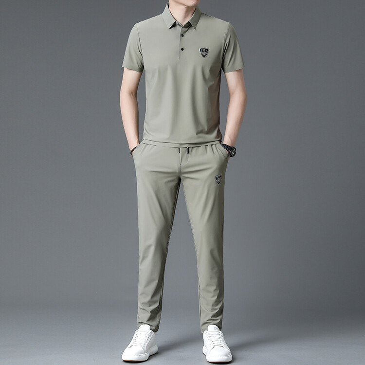 Men's Suit 2025 Summer and Autumn Casual Lapel Polo Short-Sleeved Sweatshirt Paired with Stylish Sports Trousers Set for Men