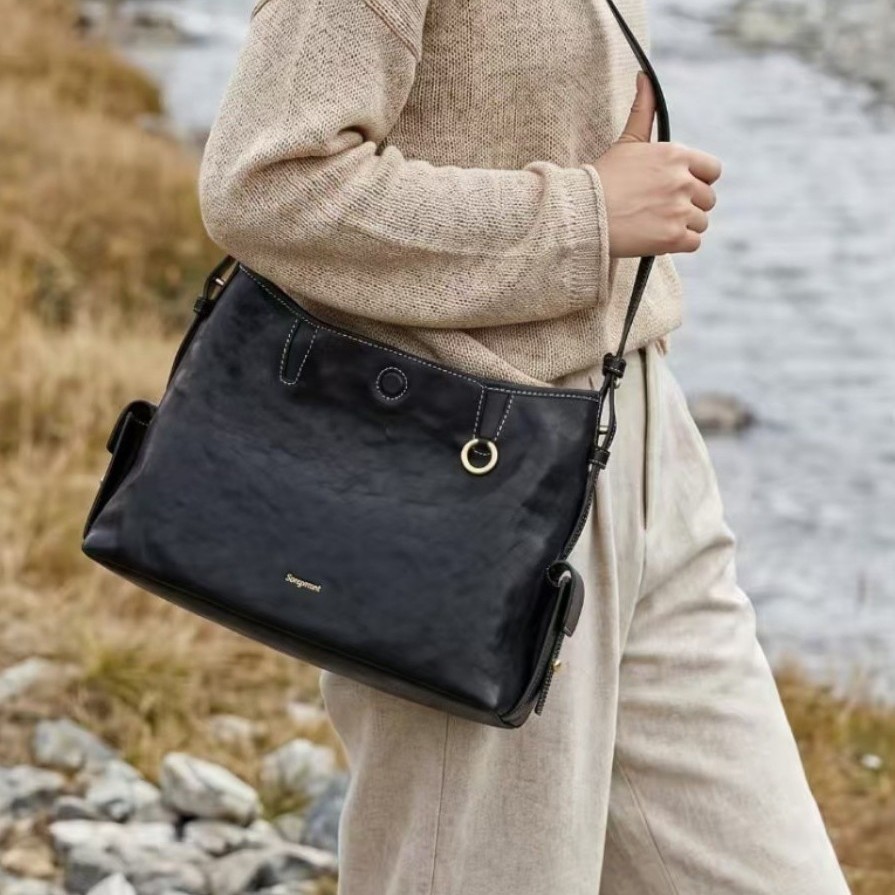 Songshanxia Youshanshi Series Hobo Bag Vegetable-Tanned Leather Large Capacity Single Shoulder Crossbody Laptop Bag for Women