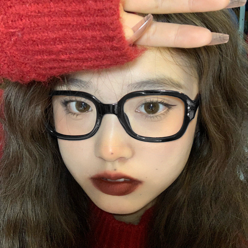 Estilo coreano ins gafas de marco plano rectangular gafas de vino rojo gafas de mujer cara redonda gafas de miopía de luz anti-azul gafas de hombre de moda marco