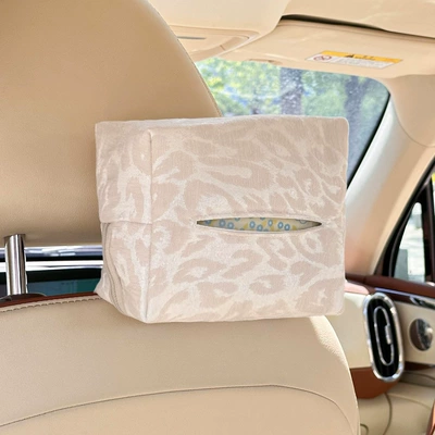 Car Tissue Box Cross-Border Leopard Print High-End Cute Car Tissue Box Multi-Functional Car Decorative Tissue Hanging Bag (Car tissue box/set) - leopard-print-tissue-box-beige