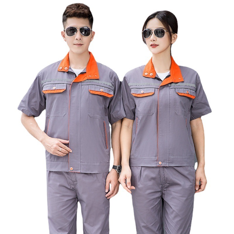 夏薄い純綿半袖反射工場労働保護スーツ作業服耐摩耗性と耐汚れ性紳士服刺繍と印刷|undefined