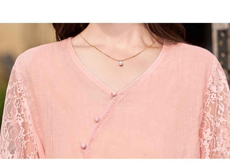 Bộ đầm tân cổ điển nữ hai mảnh áo phối chân váy midi thắt eo — Màu hồng, màu trắng ngà chi tiết 22