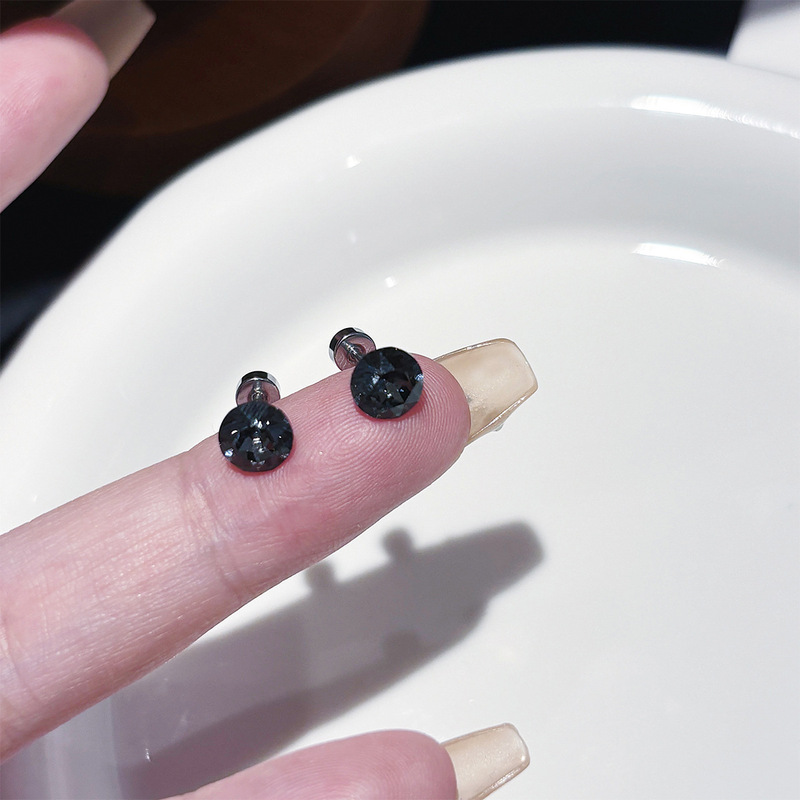 本物の6mm爪留め式Shijia Huaziイヤリング、耳ピアス用チタン鋼ライト高級イヤリング、ラウンドHuaziイヤリング|undefined