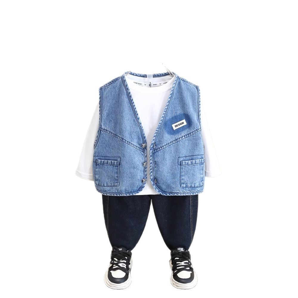 7738 Chaleco de mezclilla de primavera Chaleco de niño guapo Ropa coreana para niños 2025 nueva moda de primavera y otoño para bebés