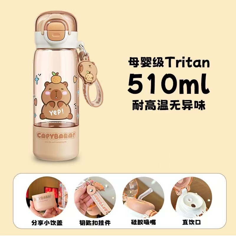 卡皮巴拉tritan儿童水杯2025新款高颜值夏天男女学生便携吸管杯子|undefined