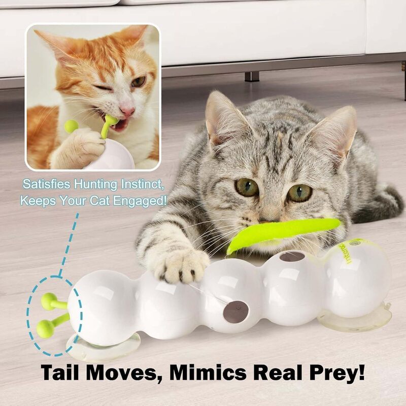 新しい猫のおもちゃ、キャタピラーチェイス、電動もぐらたたきおもちゃ、羽根付き強力吸盤、セルフエンターテイメントロッド、猫用スティック|undefined