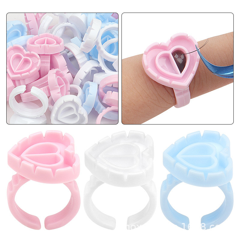 Eyelash Extension Glue Ring Flowering Cup, Heart-Shaped Glue Cup for False Eyelash Extensions, Integrated One-Second Flowering Glue Tray