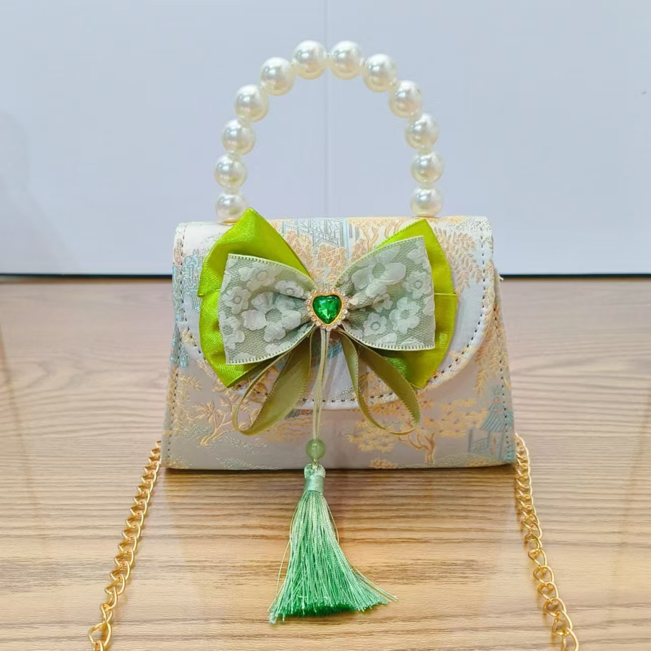 Bolsas de perlas de niñas lindas bolsas de arco de niñas antiguas bolsas de ropa antigua princesa para niños mochila inclinada