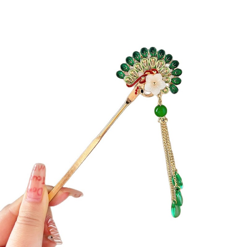 古风花朵孔雀发簪女高级感新中式发饰发钗头饰配饰流苏步摇簪子|undefined