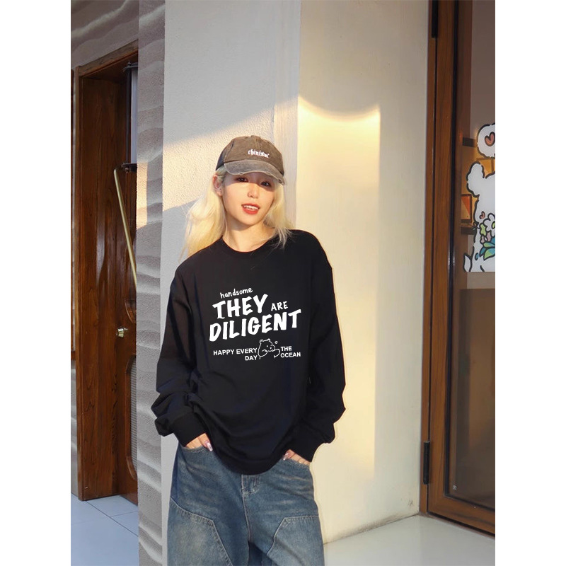 Otoño nueva marca de moda oversize suelta camiseta de mujer de manga larga camiseta multifuncional pareja camiseta de cuello redondo tendencia image 16