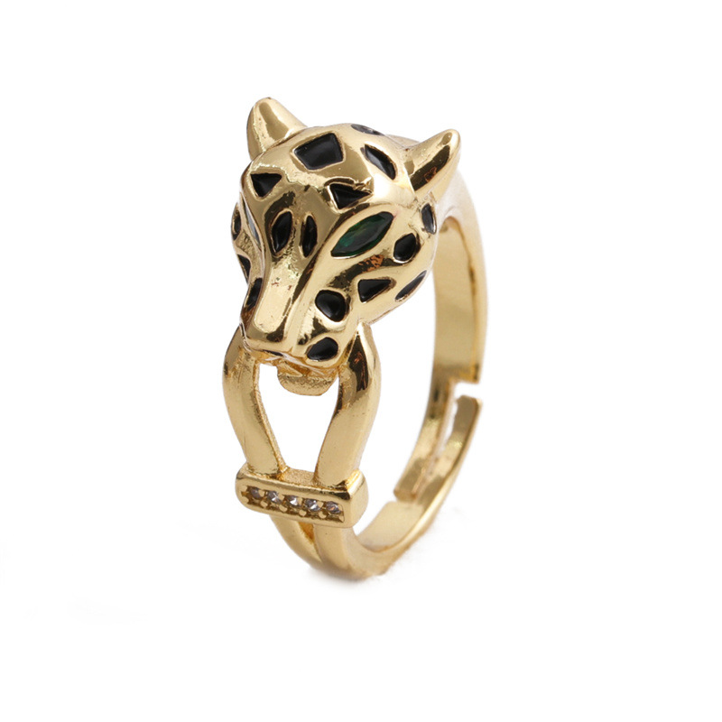 Fashion Leopard Head Copper Inlaid Zircon Rings Wholesale display picture 1