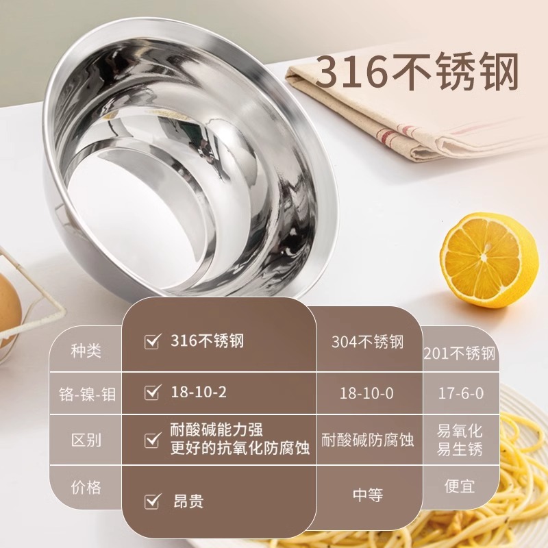 316食品級家庭用台所の溢盛防止スープ一体スープボウルの野菜ボウルのスープボウルの深いステンレスボウル|undefined