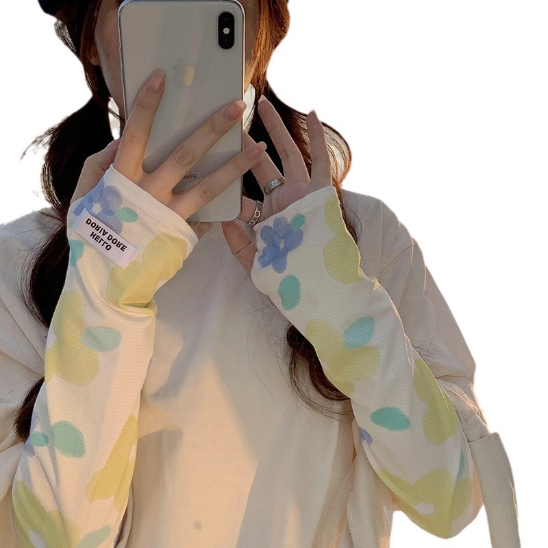 Verano protección solar hielo seda hielo manga mujer estilo coreano verano al aire libre Linda pequeña flor brazo protección UV protección hielo manga