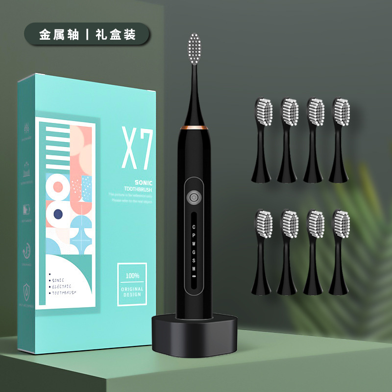 쿨 블랙丨메탈 샤프트丨선물 상자 [칫솔모 8개 + 고속 충전 베이스] 배터리 수명 60일丨6단 기어