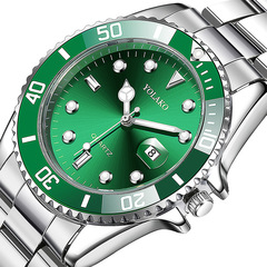 Factory Wholesale Casual Fashion Calendar Green Water Ghost Men's Steel Strap Quartz Watch Trendy Student Watch