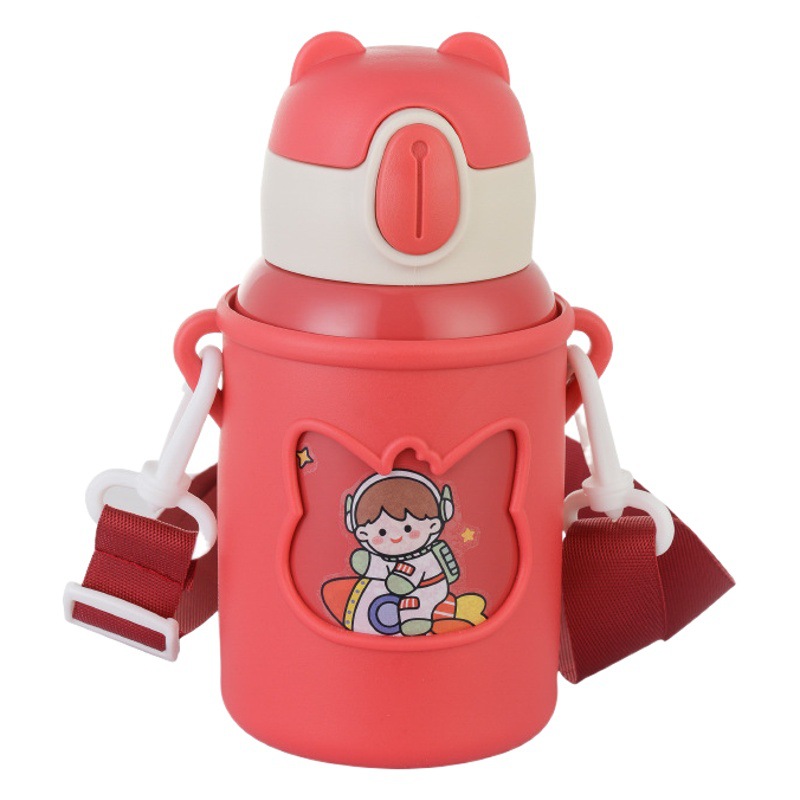 Taza de paja para niños dibujos animados acero inoxidable doble capa tapa de silicona termo gran capacidad personalizado