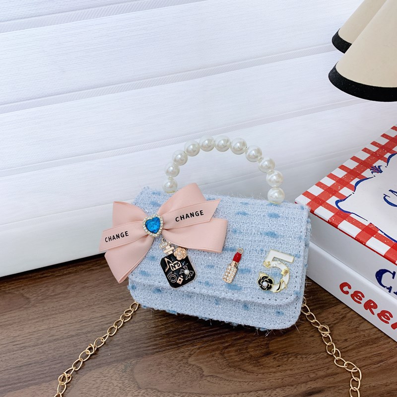 Dulce princesa bolso de perlas adorable arco mini boca rojo bolso de hombro bebé bolso de moda cadena de niños