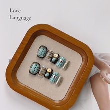 【复古卡通眼睛】钟表盘穿戴甲成品 ins风高级感小众蓝绿色系美甲