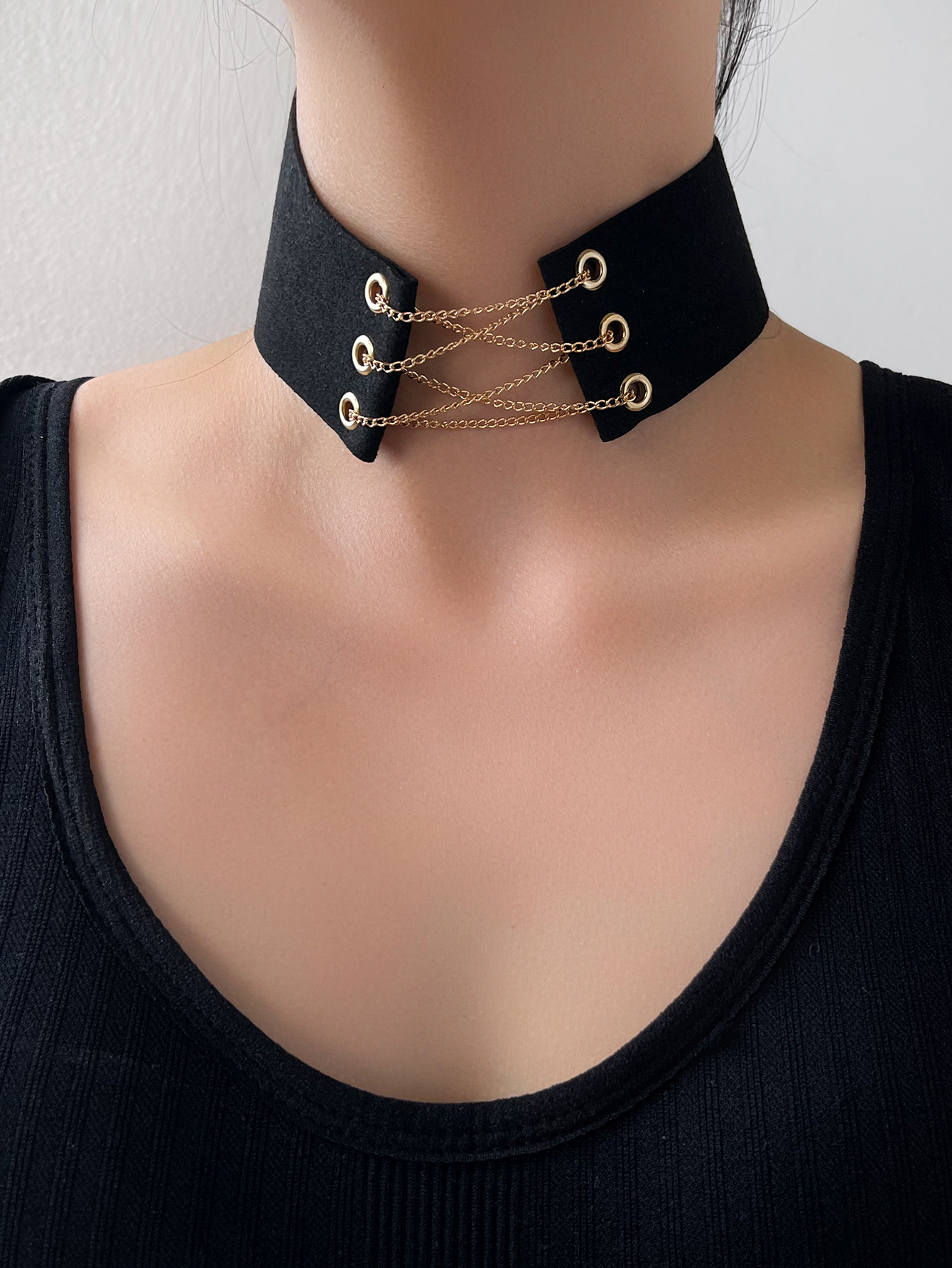 wholesale jewelry solid color crossed chain wide choker nihaojewelrypicture1