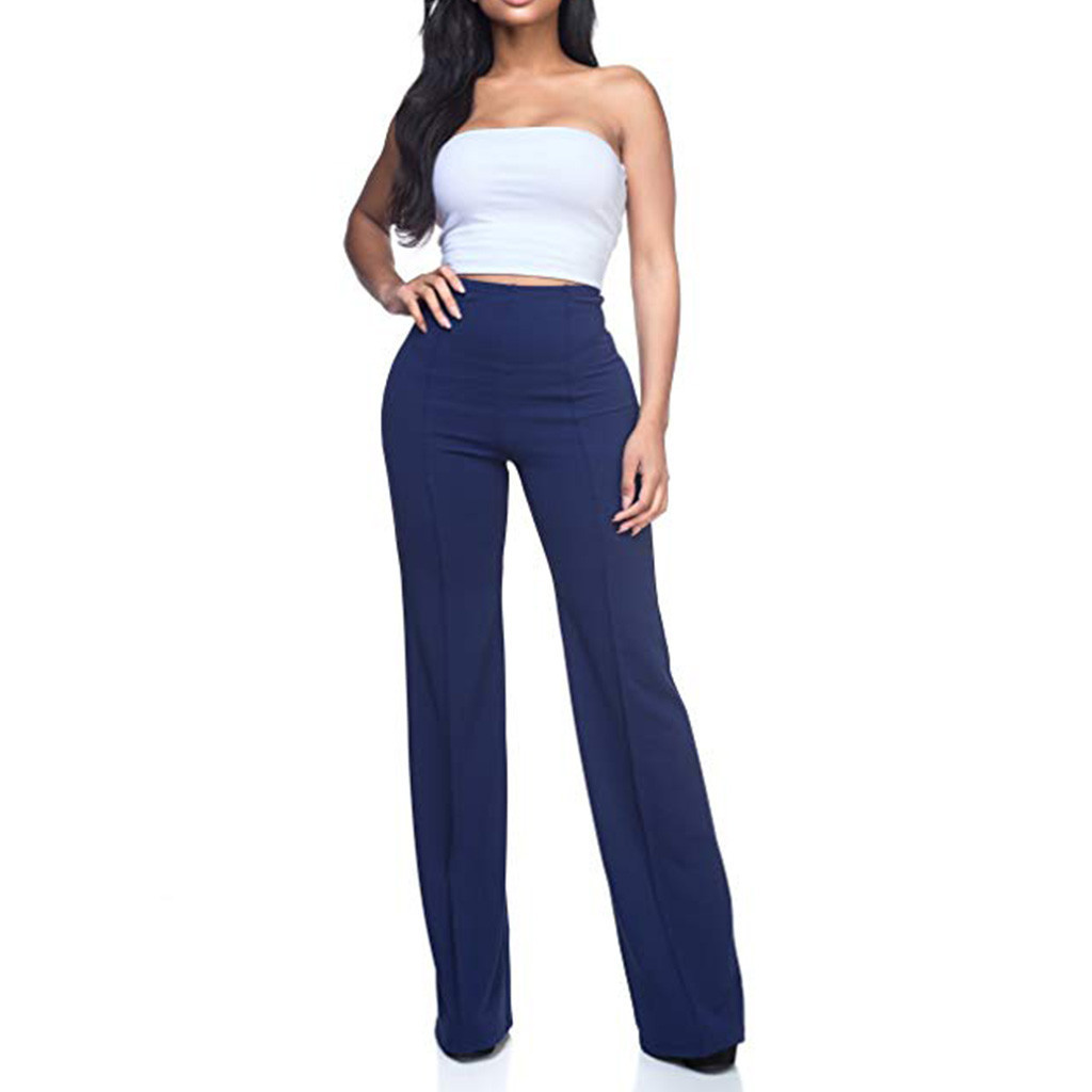 Dames broek hoge taille flared wijde pijpen elastisch_voghion.com