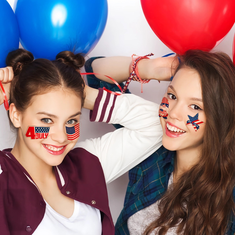 Las nuevas pegatinas faciales del Día de la Independencia Americana de Amazon, decoración de fiesta del Día Nacional de EE. UU., pegatinas autoadhesivas con bandera de corazón