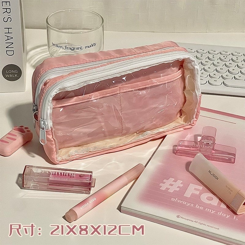 二次元痛包透明ペンケース、バジーカード収納可能、キャンディーカラー、4層大容量文房具ケース|undefined