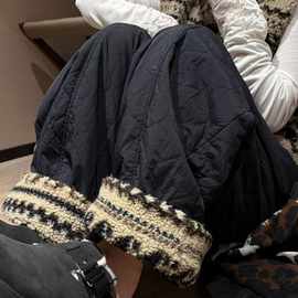 ins复古秋冬款慵懒摇粒绒拼接宽松保暖菱格棉裤图片色其他