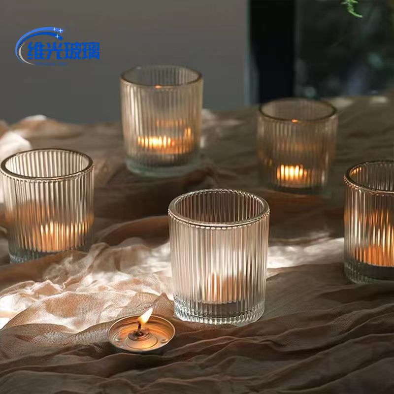 Copa de vela de vidrio a rayas verticales creativas Copa vacía de incienso transparente Copa de incienso bricolaje ambiente Candlelight adornos de incienso