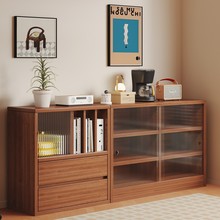 实木芯斗柜胡桃木色客厅防尘中古储物柜抽屉式收纳餐边柜组合书柜