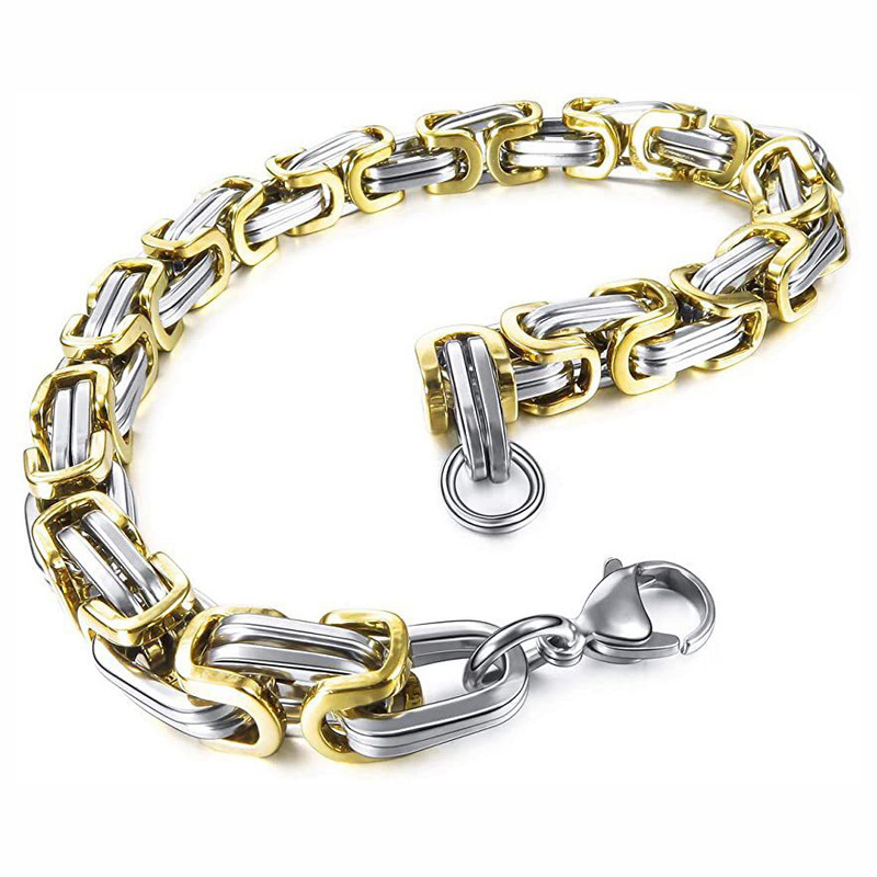 2025 Aliexpress Hot-Selling Stainless Steel Gold-Plated Bold Bracelet Byzantine Men's Bracelet Imperial Chain Cuban Chain