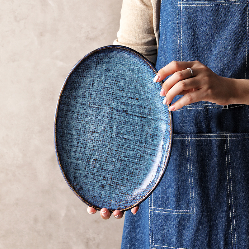 Transfronterizos de tela de cerámica azul Dan Plate de platos creativos de comida occidental platos de filete platos de ensalada de frutas platos cubiertos