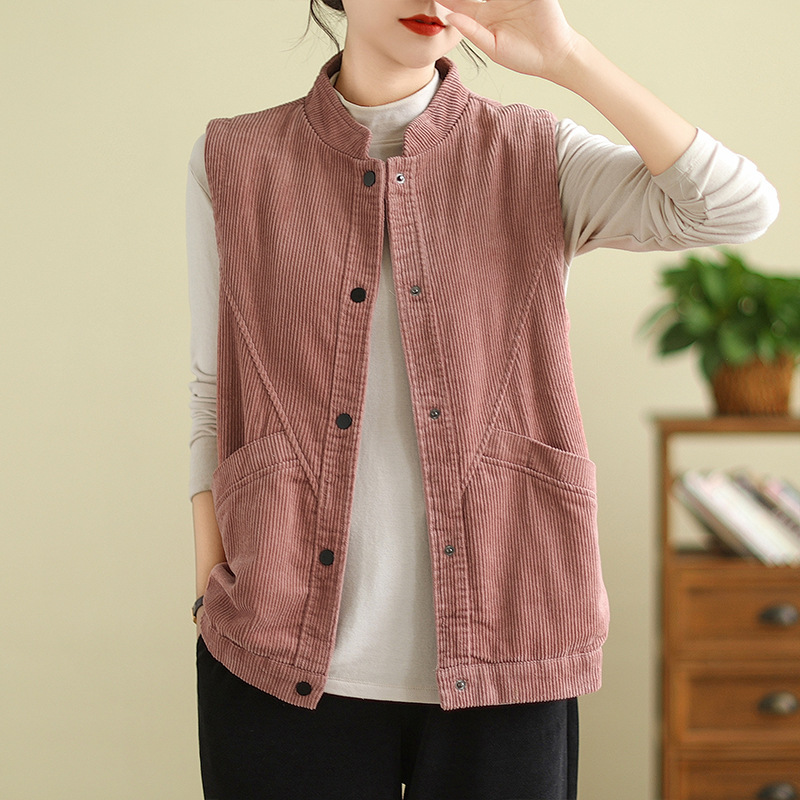 Real Shot of 2025 Spring New Corduroy Vest Jacket Large Size Literary Casual Sleeveless Vest for Women # 9508