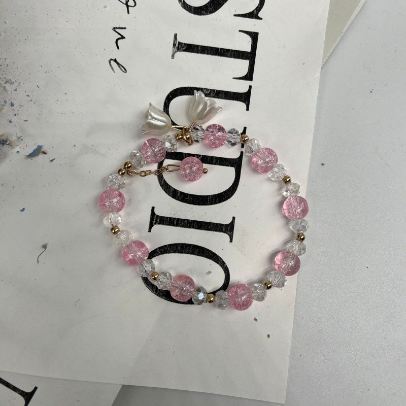 S017-Pulsera flor de lirio de los valles rosa#tamaño 180