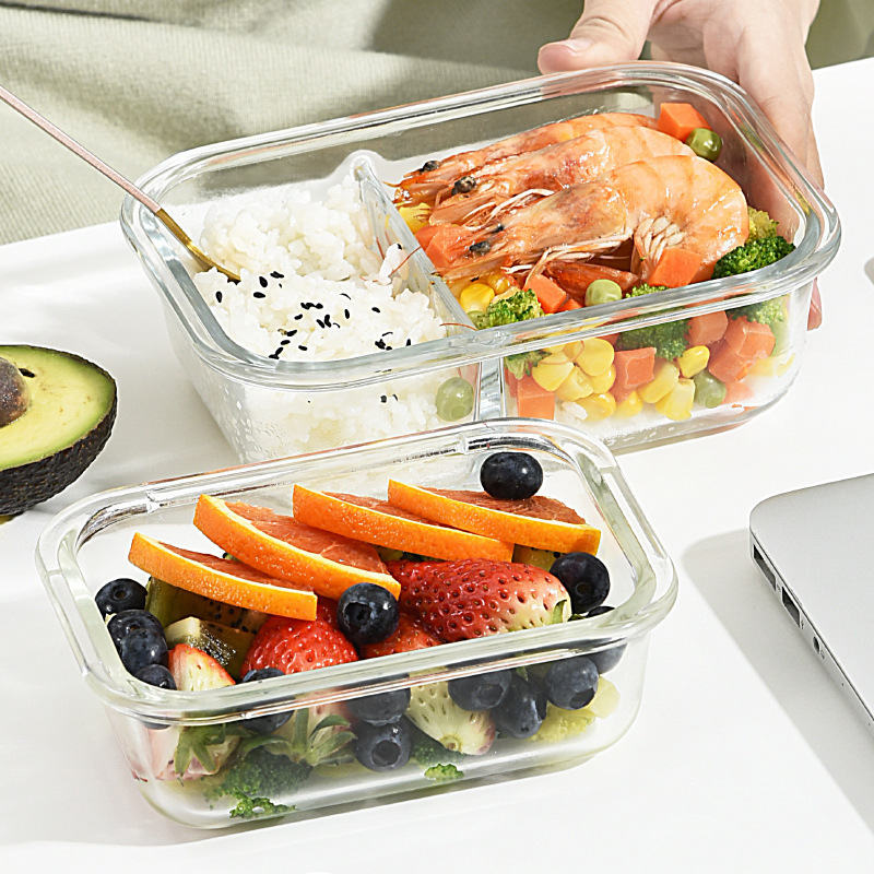 Glass Lunch Box rectangular round borosilicate tempered glass refrigerator microwave oven for heating fresh-keeping box lunch box