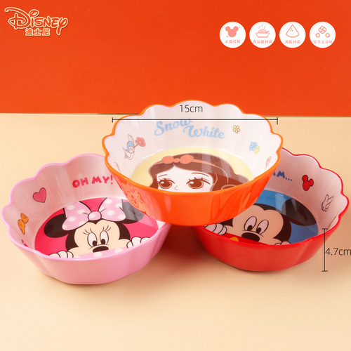 Disney Children's Tableware Ruffled Bowl and Plate for Boys and Girls, Baby-Durable High-Temperature Cartoon Baby Fruit Plate