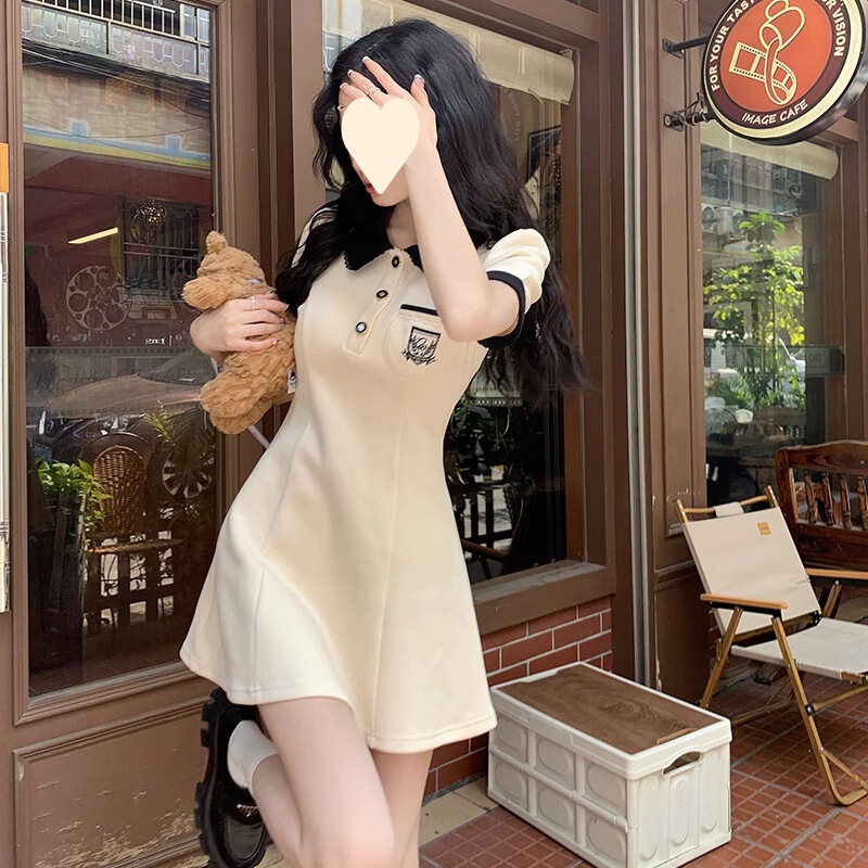 College-style Sweet Polo dress Summer Women's Short Skirt Tight Waist Slim-fit Slim-fit Black Elegant Skirt College-style Sweet Polo dress Summer Women's Short Skirt Tight Waist Slim-fit Slim-fit Black Elegant Skirt