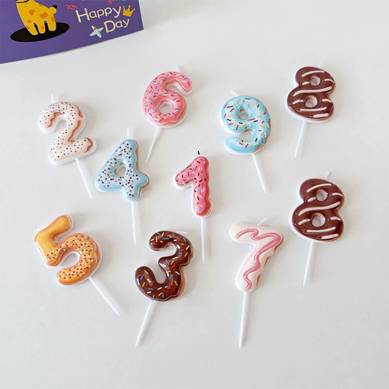 Donut-style number candles 0-9, popular birthday cake decorations, party decorations, confession gifts, children's first birthday celebration Donut-style number candles 0-9, popular birthday cake decorations, party decorations, confession gifts, children's first birthday celebration
