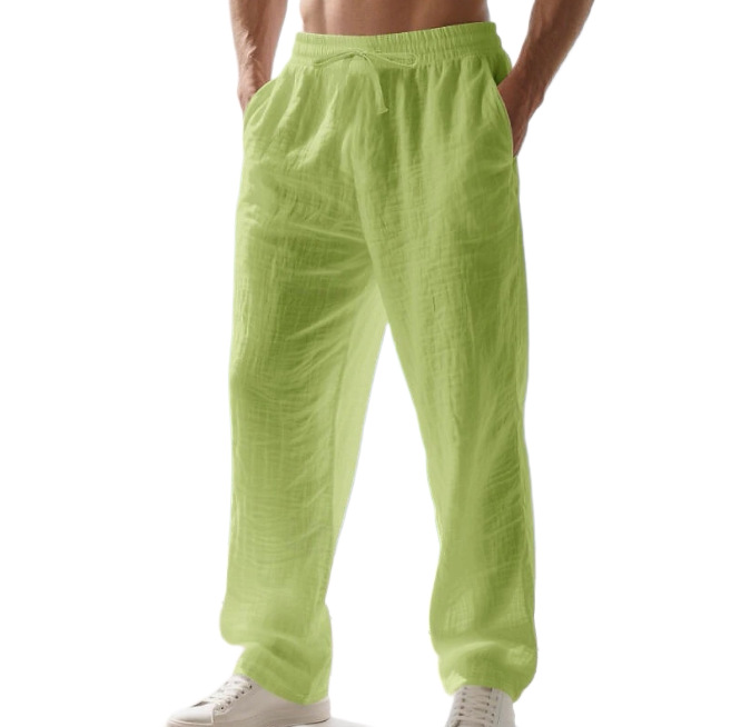 Men's Linen Casual Trousers Summer Loose Straight Leg Beach Pants Solid Color Breathable Resort Style Menswear_viptrois.com