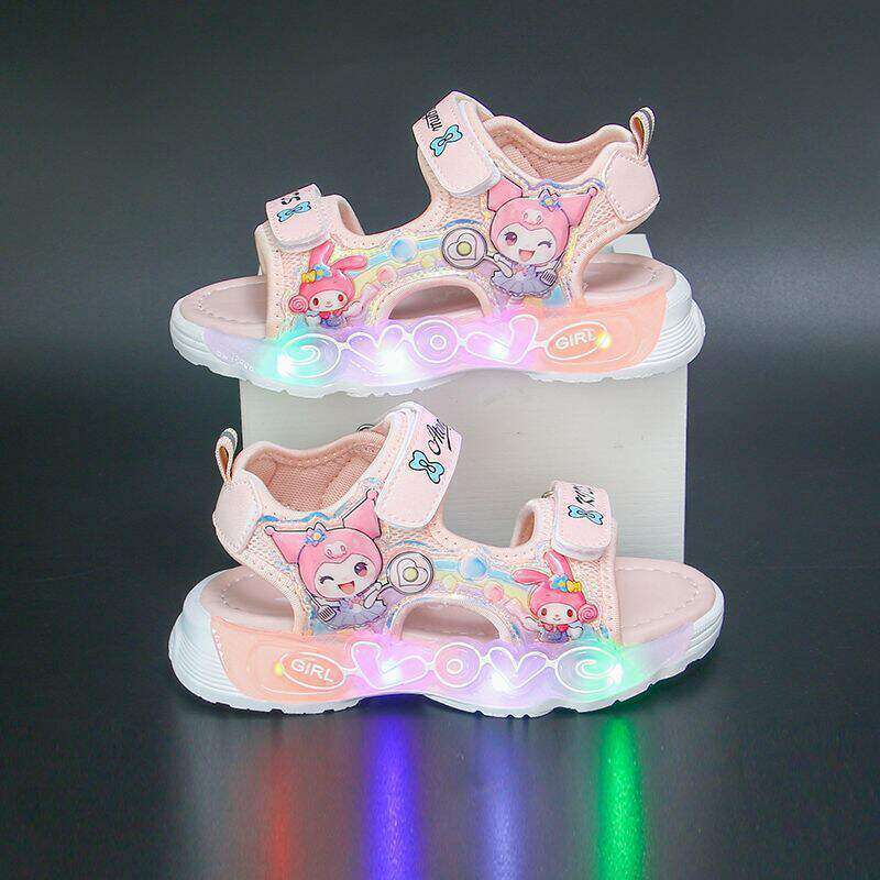 New Summer Lighted Children's Kuromi Princess Girls Beach Shoes Kindergarten Girls Sandals Eva Cartoon Cutout