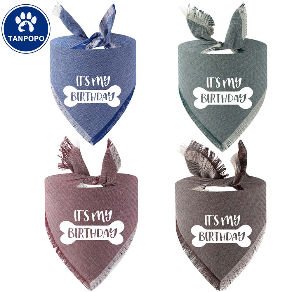 Tanpopo poliéster algodón perro saliva toalla cumpleaños bufanda toalla cuadrada mascota perro bufanda mascota cumpleaños saliva toalla
