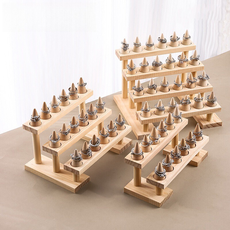 Simple Solid Wood Cone Ring Display Stand Pendant Jewelry Shelf Ring Display Jewelry Stall Props