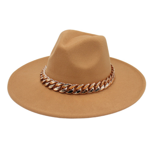 Large-brimmed European and American-style French-inspired top hat, golden acrylic jazz cap—new cross-border export felt hat in Korean style