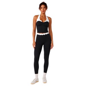 AYM040435 Color-Block Sports Bra with Scallop Trim Halter Top and Quick Dry Leggings Yoga Set Aoyema wholesale
