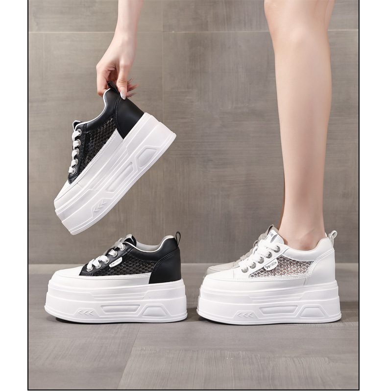 Giày sneaker nữ đế dày lưới mỏng mùa hè, tăng chiều cao bên trong, đính đá rhinestone — màu đen chi tiết 16