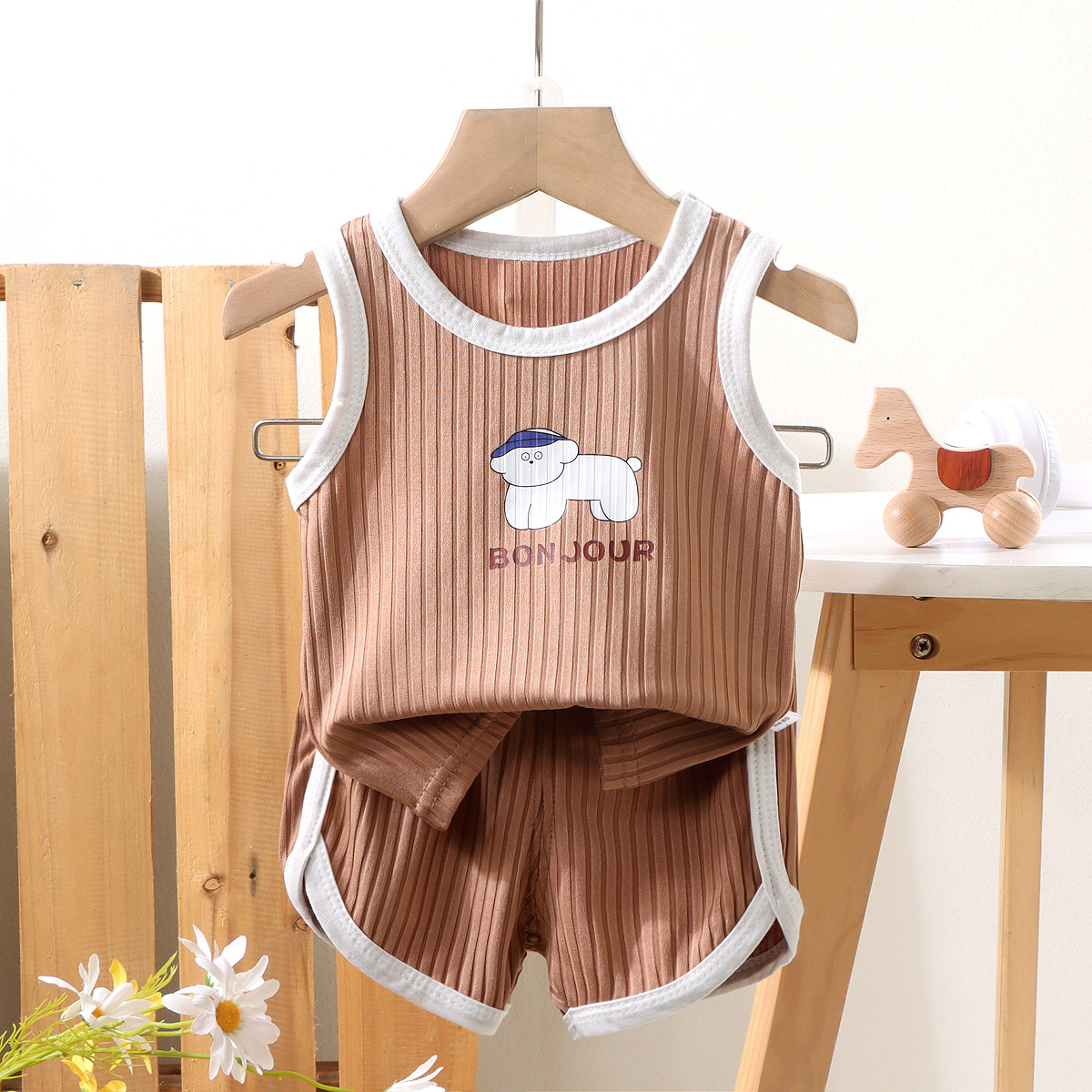Traje de chaleco para niños, pantalones cortos sin mangas de seda de hielo finos de verano para niños y niñas, traje deportivo de ocio para bebés de dos piezas