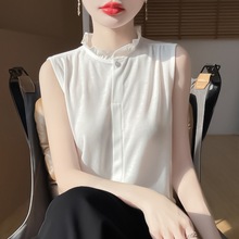 夏季修薄女装新款无袖衬衫背心女夏身边跨境圆领2025打底上衣暗扣