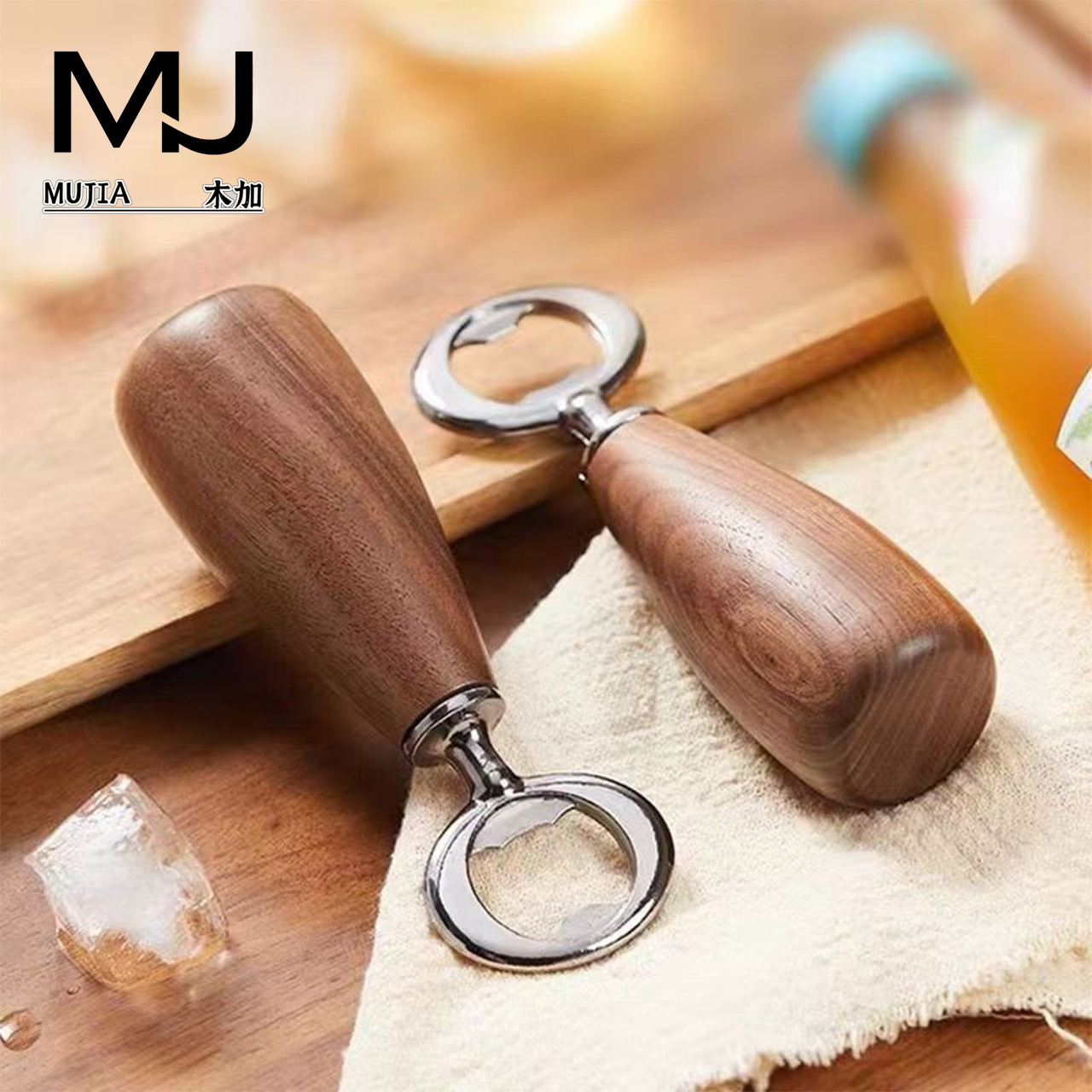 Botella de acero inoxidable de madera maciza de nogal negro, abrebotellas de cerveza, abrebotellas de refrescos de bebidas, destornillador de madera